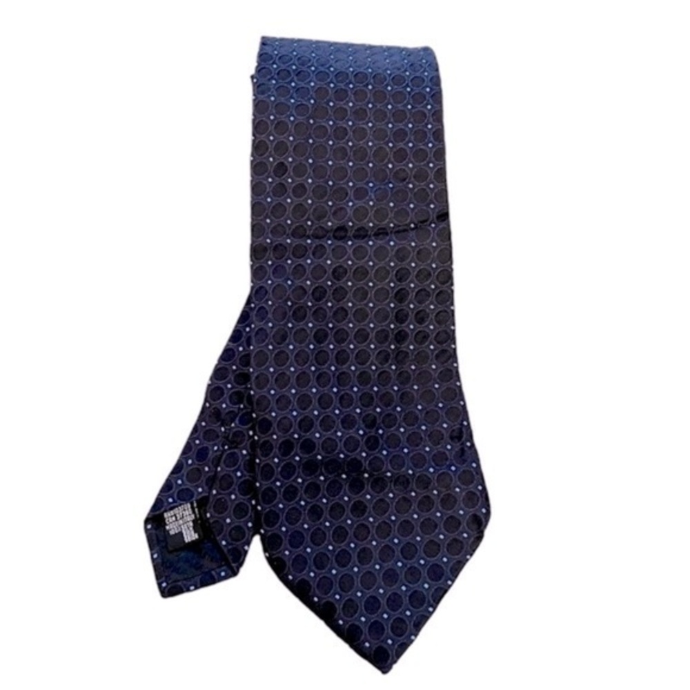 GIORGIO ARMANI navy blue silk twill tie w/ textured circles & dots